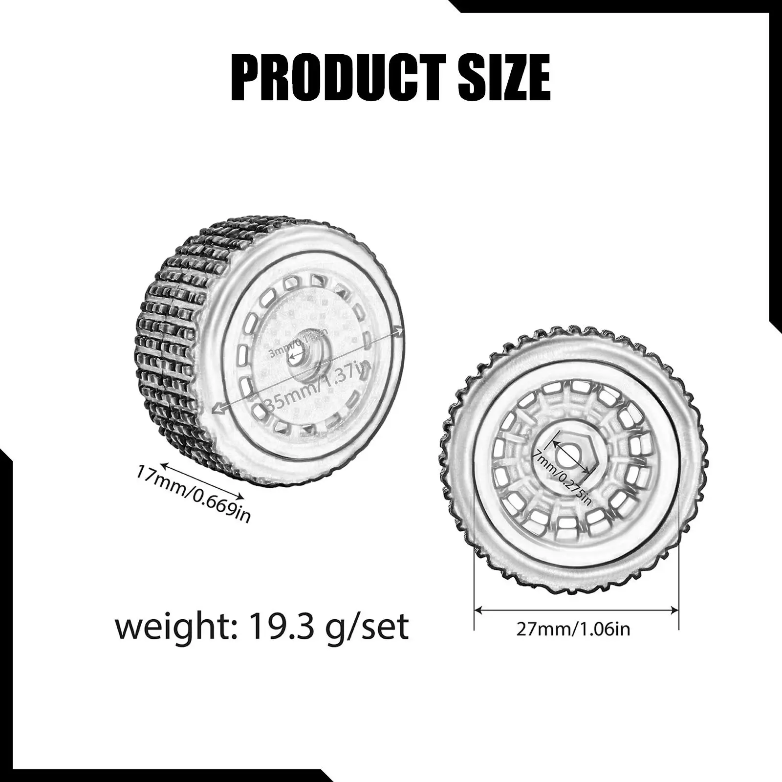 4Pcs Wheels Rims Set DIY Modified Sturdy Replacement 7mm Hex RC Tire Wheels for Micro T 1/28 RC Car Accessory Truck Crawler