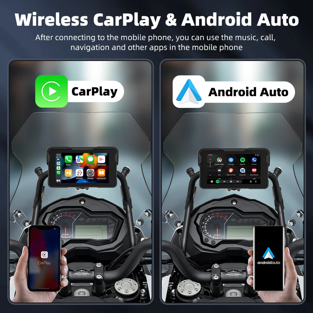 EKIY 5 بوصة اللاسلكية CarPlay Moto Android Auto المحمولة الرقمية للدراجات النارية لوحة القيادة GPS دراجة نارية الملاحة شاشة عرض