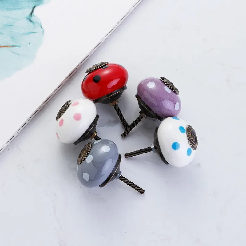 1PC Ceramic Handle Polka Dot Simple Round Handles Children's Room Closet Cabinet Furniture Drawer Shoe Cabinet Sliding Door Knob