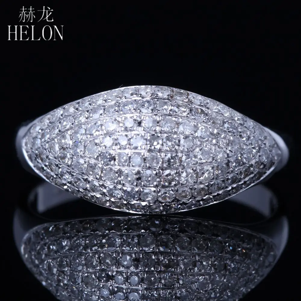 HELON Solid 10k White Gold Pave 0.6ct 100% Genuine VVS/DEF Moissanite Engagement Wedding Ring Women Fine Jewelry Ring Band