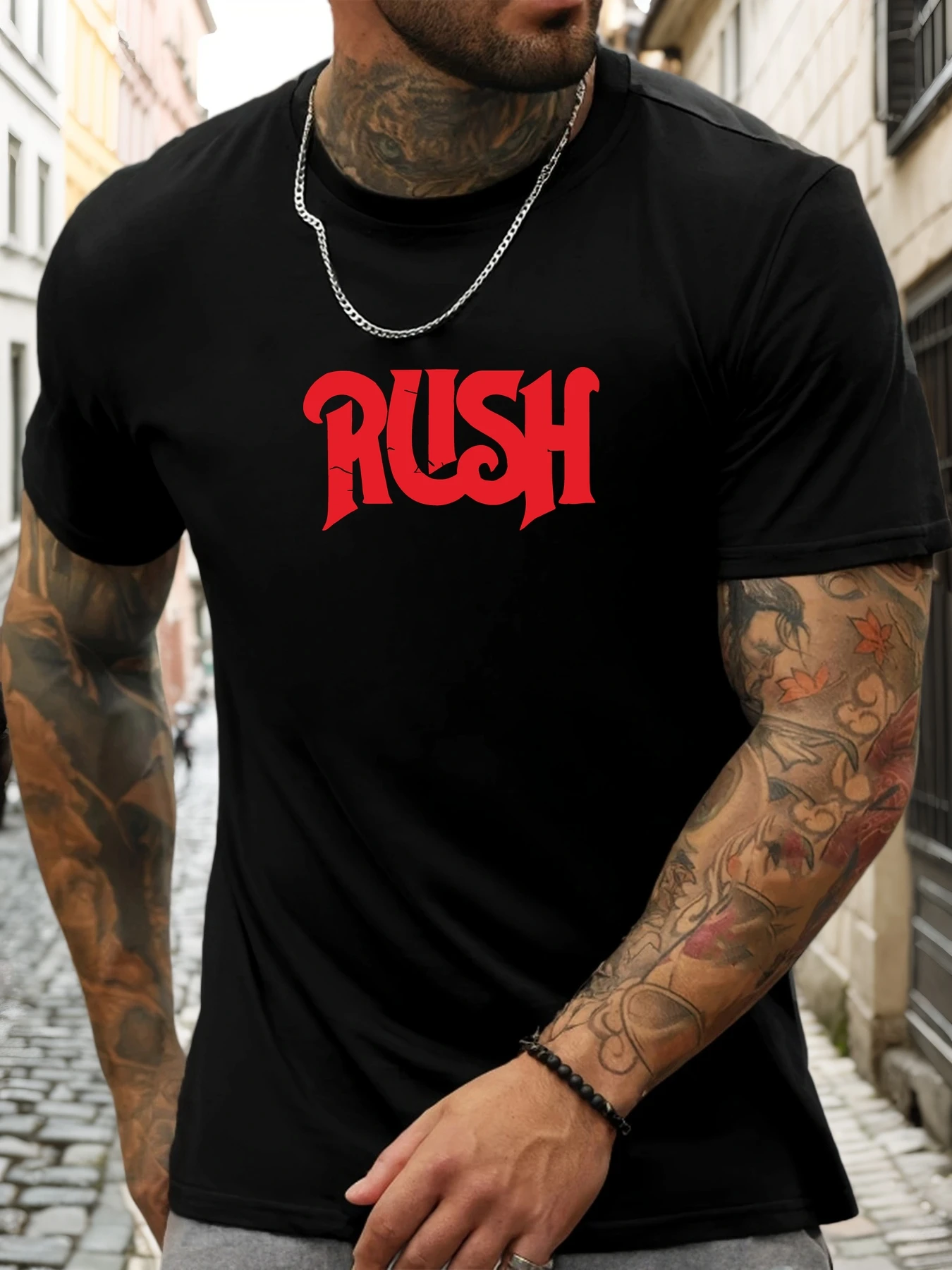 Short Sleeve T-Shirt RUSH Men's 100% Cotton Pattern Printed Shirt Summer Round Neck Breathable Casual Fashion Cool Tee