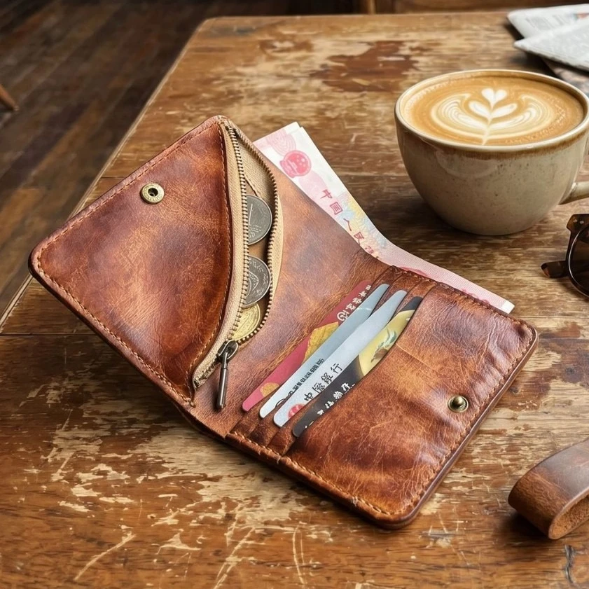 Genuine Leather Wallet for Men - Vertical Style Mens Bifold Wallets with Zipper Coin Pocket - Holds Bills, Credit Cards, Coins