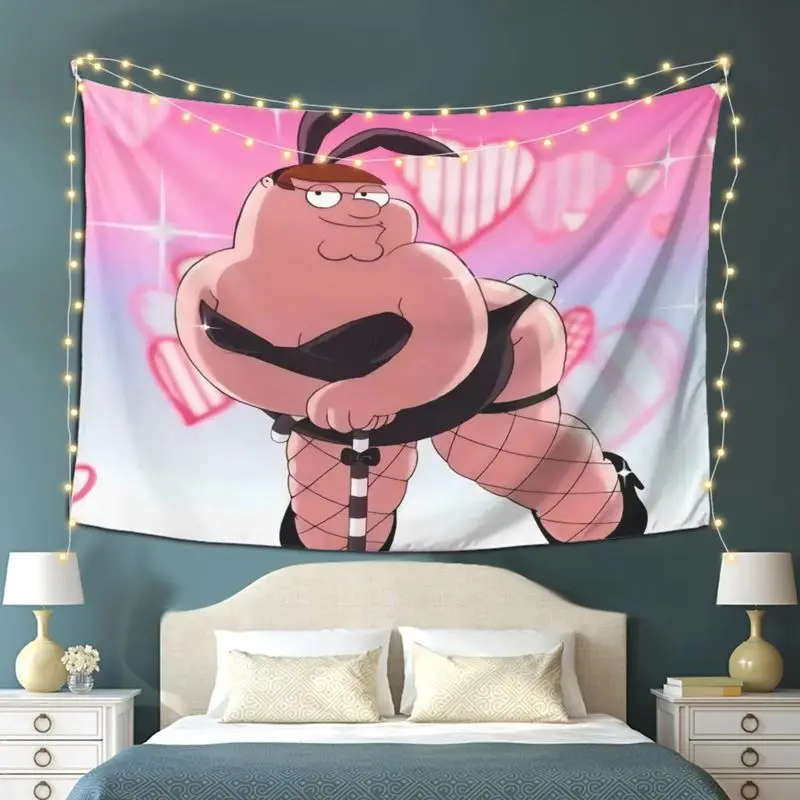 VIKAMA Funny Cartoon Tapestry Pink Bunny Hearts Sparkle Humor Aesthetic Wall Hanging Poster for Bedroom Dorm Room Decor