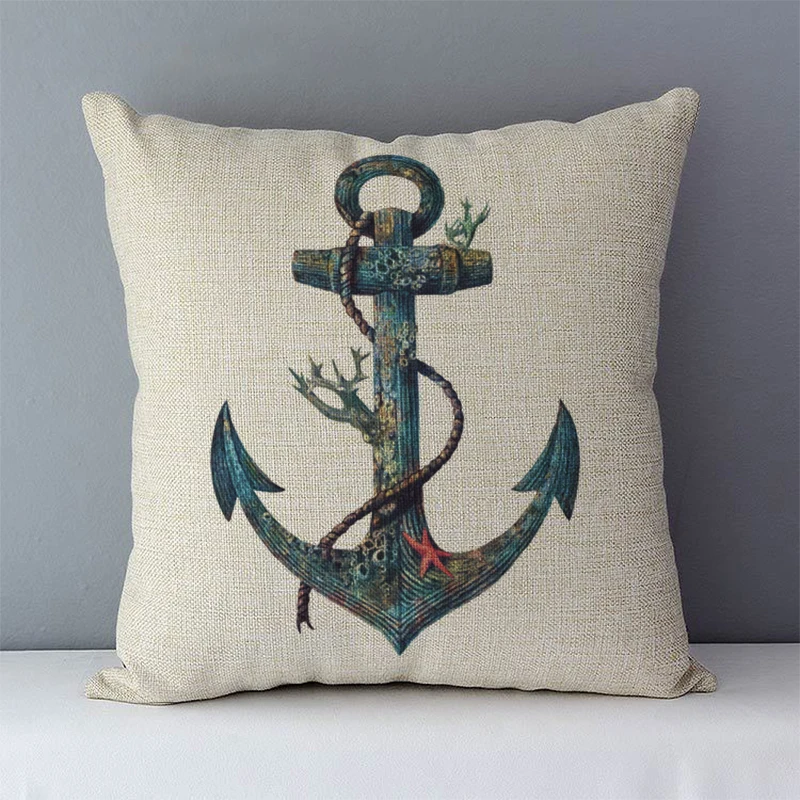 Accogliente fodera per cuscino del divano stile marino mediterraneo stella marina Sea Horse Voyage nave Anchor decorativo per la casa 45x45cm