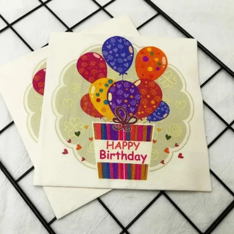 Serviettes de Table Imprimées Colorées en Papier Blanc, Ballon, Gâteau d'Anniversaire, Modèle de Restaurant, 73, de Cuisson, Napperons de ix, de Qualité Alimentaire