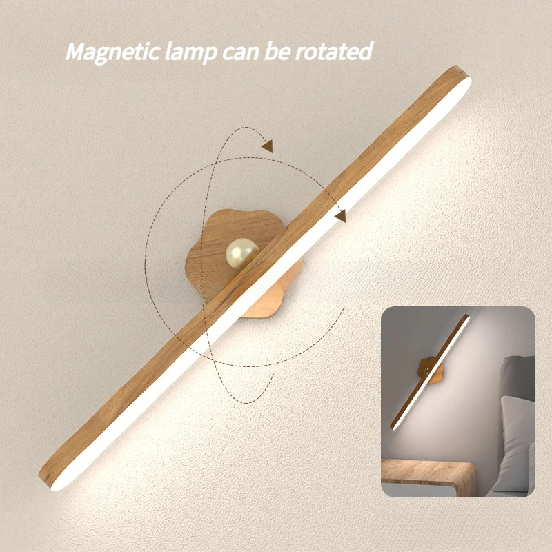 

New Wooden Rotating Night Light Portable Magnetic Makeup Mirror Touchable And Detachable Charging Cabinet Light