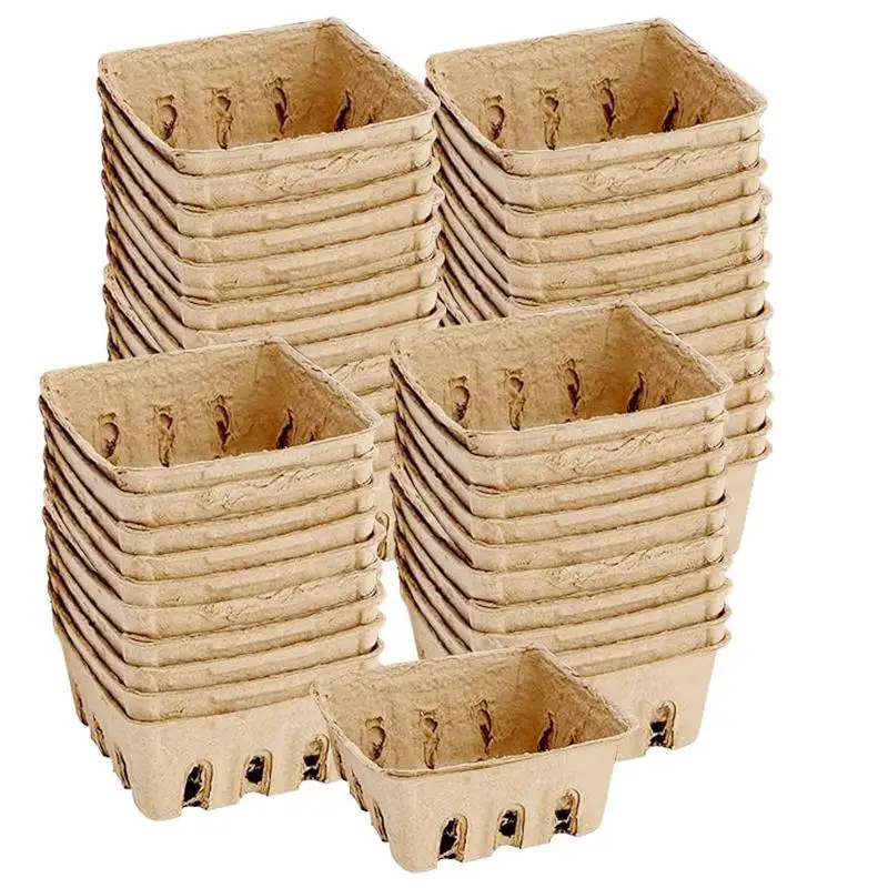 

Pulp Blueberry Basket Pulp Fruit Paper Container Vented Strawberry Biodegradable Basket Vegetable Square tray for kitchen