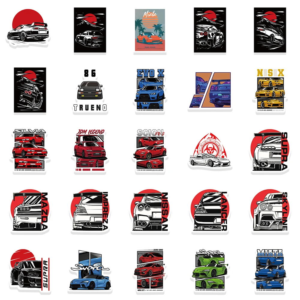 50/100/200pcs Cool JDM Retrofit Racing Car Cartoon Graffiti Stickers Motorcycle Laptop Car Waterproof Sticker Kids Classic Toys