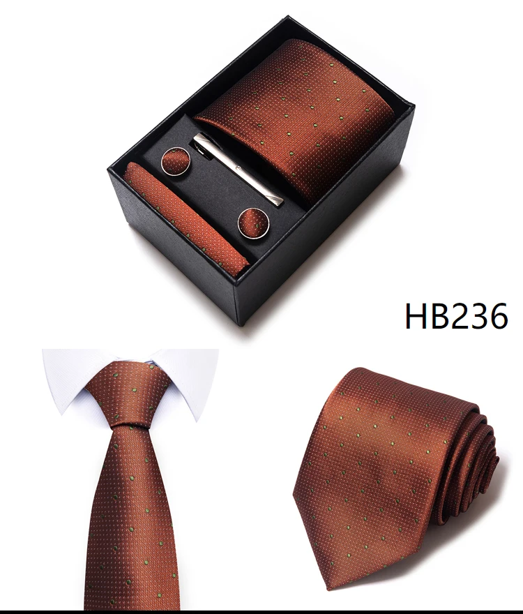 Hochwertige lila gestreifte Krawatte Taschentuch Manschettenknopf Set für Männer Krawatte Urlaub Geschenkbox Anzug Zubehör Hochzeit Gravats – Detail 14