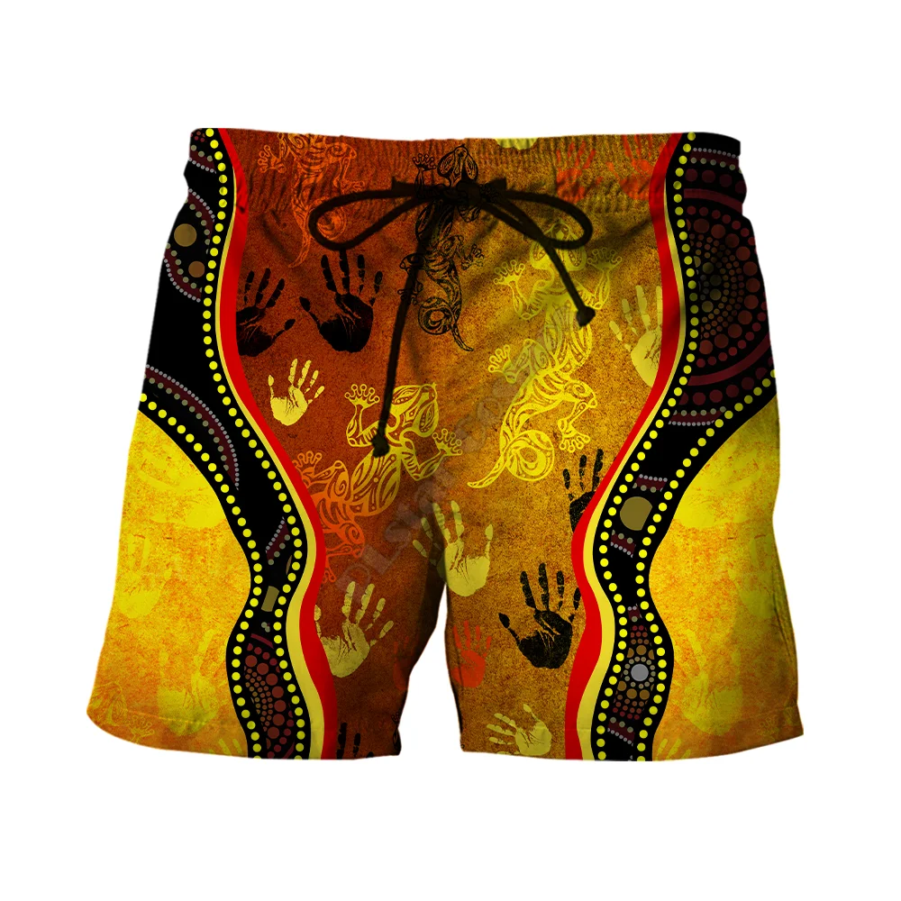 

Summer Casual Shorts Aboriginal Australia Rock Painting Hand Lizard Art Golden Style 3D Printed Trousers For Women Men Shorts