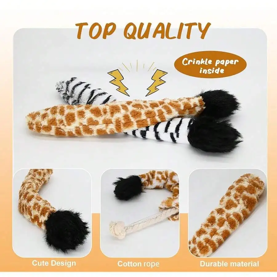 

Giraffe And Zebra Tail Squeaky Dog Toys With Crinkle Paper And Cotton Rope