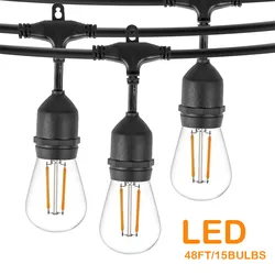 Outdoor LED String Light, S14, IP65, guirlandas, retro, casamento, quintal, decoração do jardim, decoração, 15m