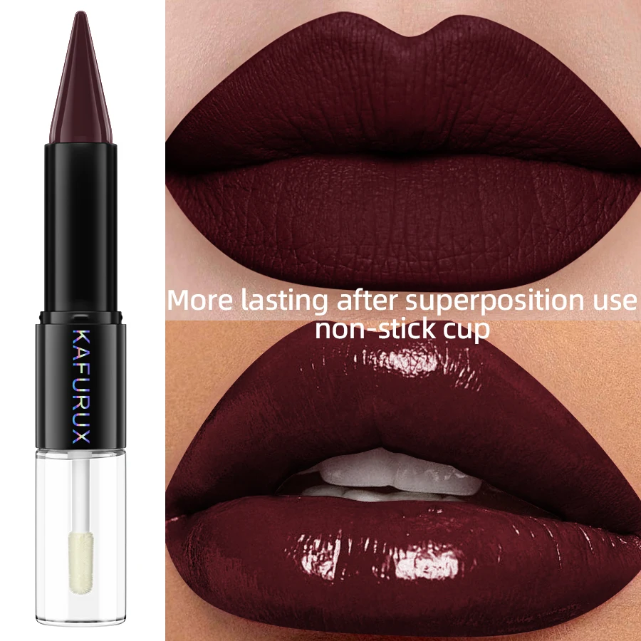 Brown Matte Double Head Lipstick Lip Coat Set Waterproof Coat 24HR 2 In 1 Korean Makeup Lip Tint Plumper Lips Cosmetics Gifts