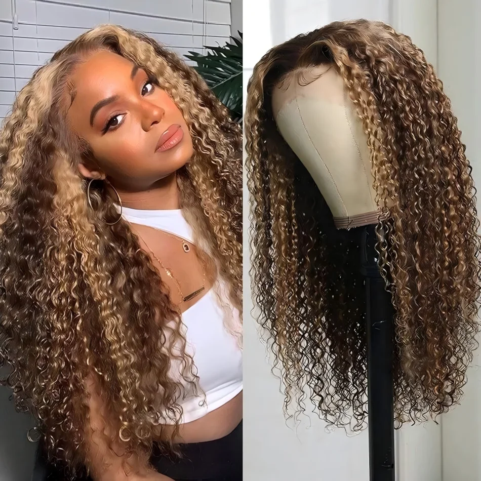 

Deep Wave Highlight Wig Human Hair 13X6 Hd Lace Frontal Wig 200 Density Honey Blonde 427 Brazilian Wigs Original Lace Front Wigs