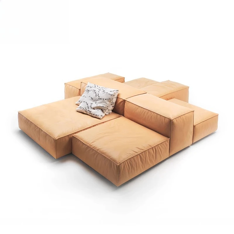 

Splicing sofa free combination living room module tofu block full leather square island minimalist retro creative sofa