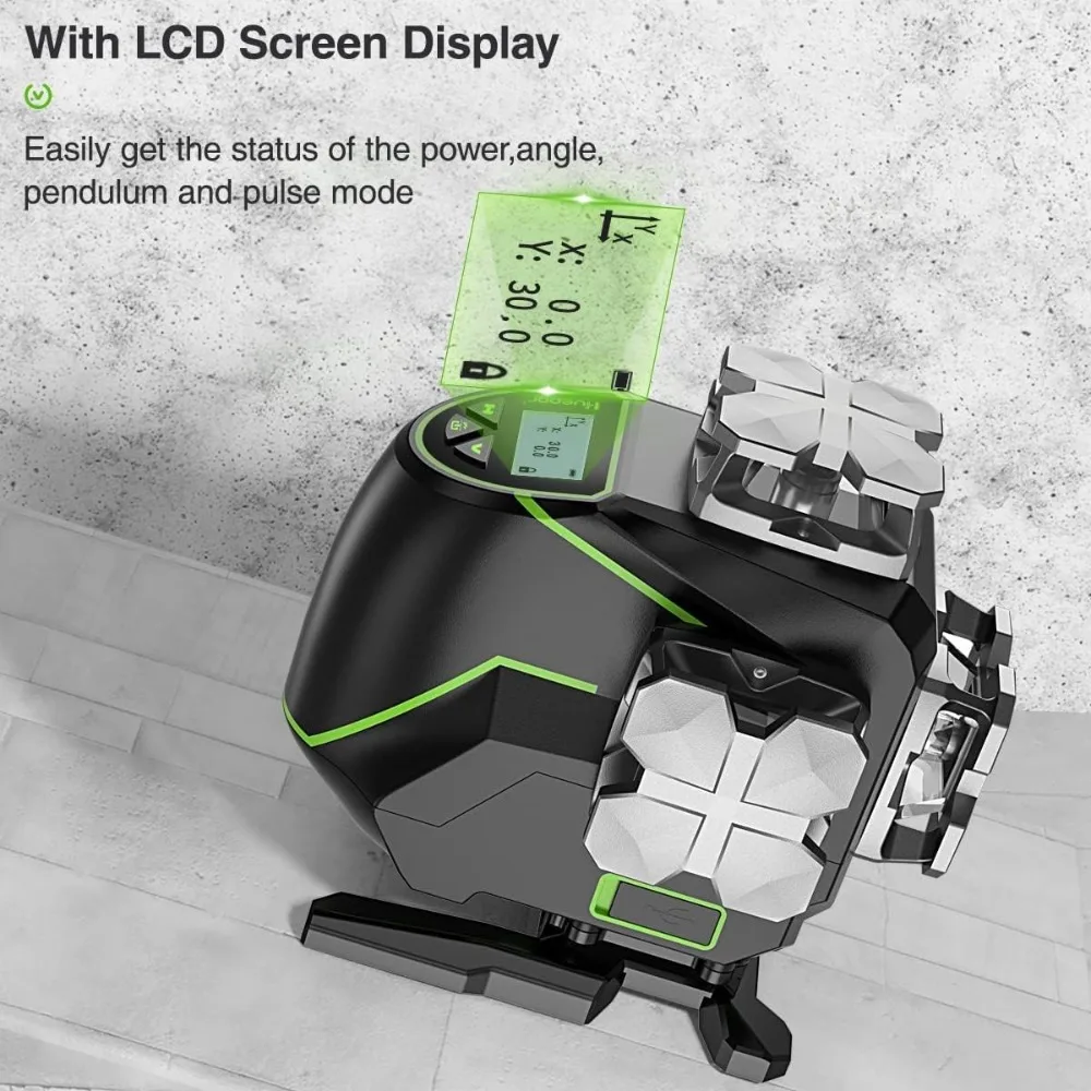 16 Lines Self Leveling Laser Level 4x360° Cross Line Laser with Receiver -LCD Screen