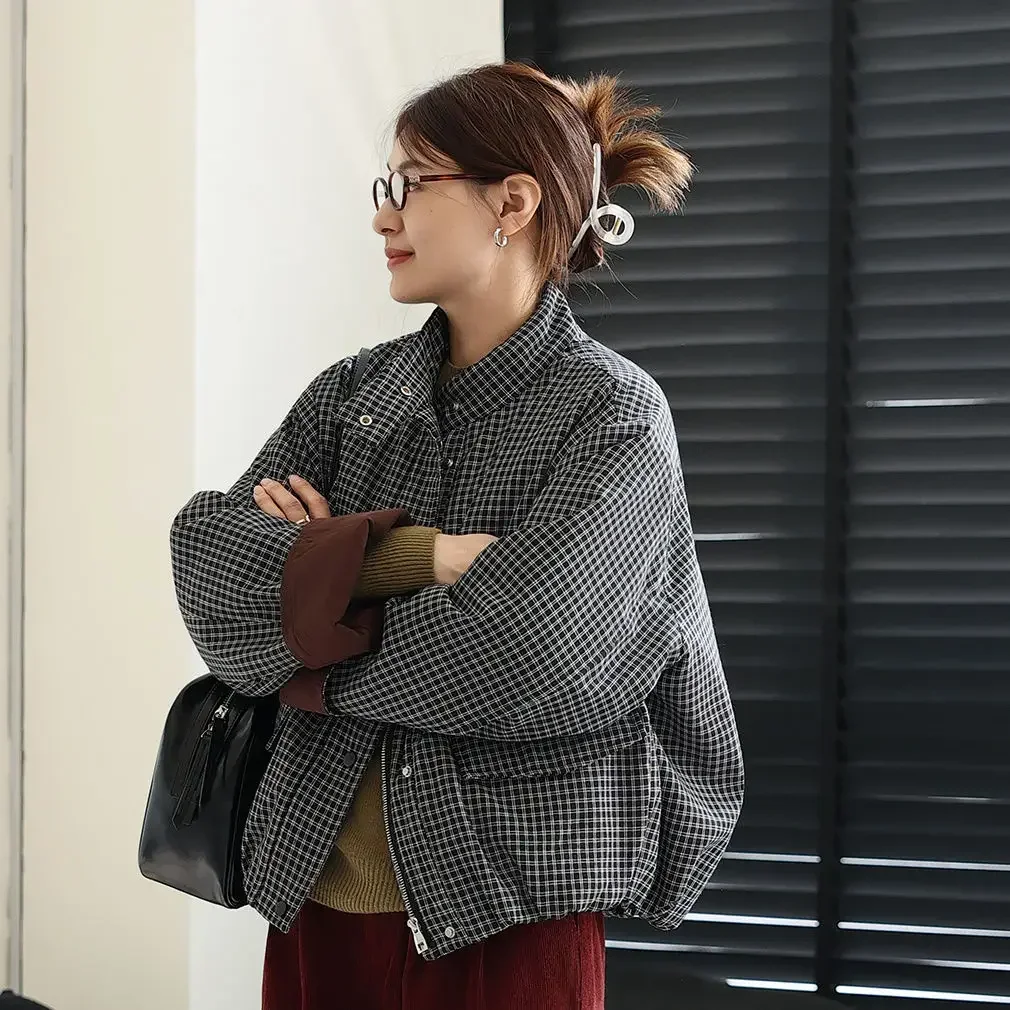 

Осень/зима 2023, новая женская хлопковая куртка, свободная пригородная хлопковая куртка с воротником-стойкой, антистильная полосатая хлопковая куртка