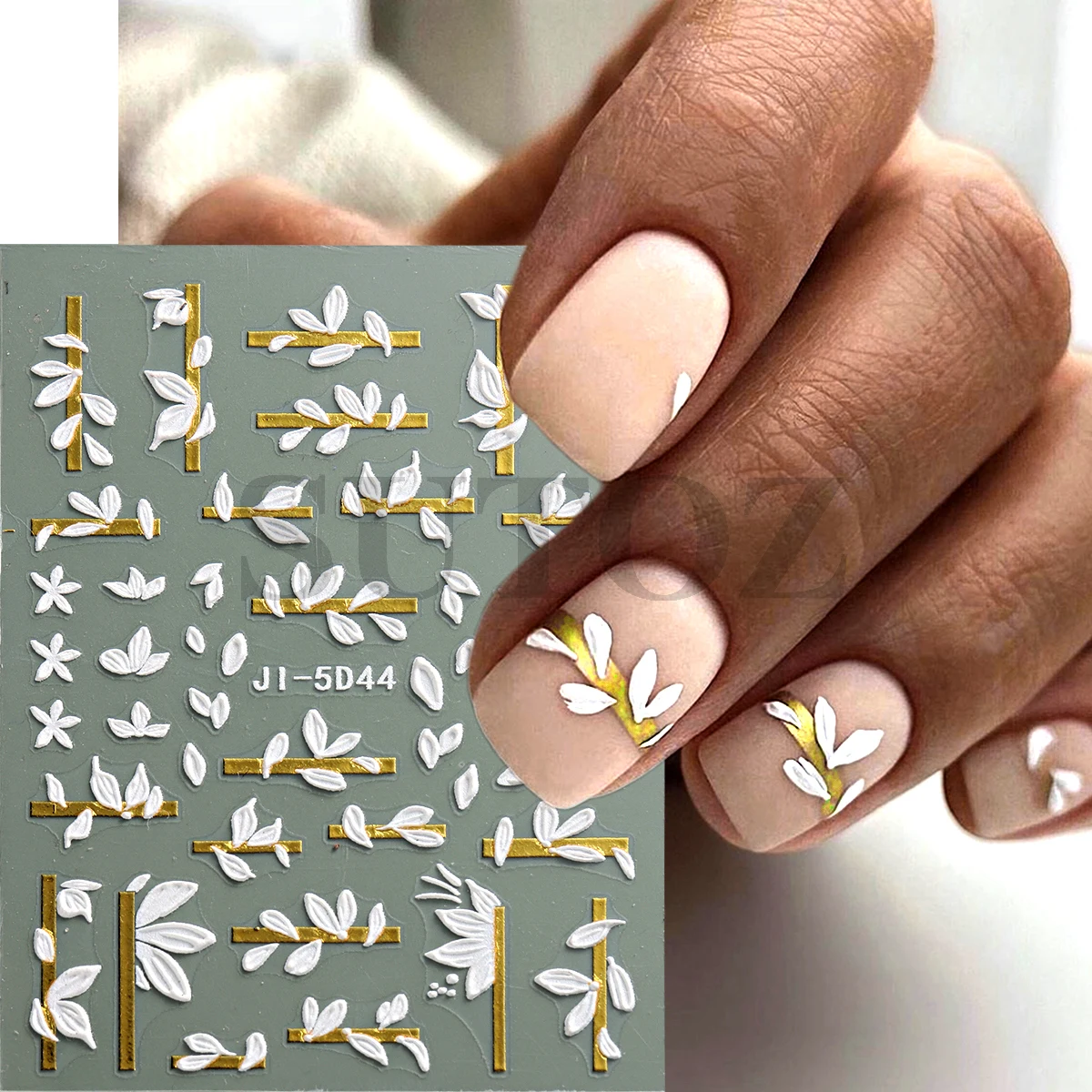 5D Acrylic Flowers Nail Art Sticker Embossed Line Petal Yellow White Lace Simple Floral Nail Decal Slider Manicure Decor LEJI-5D