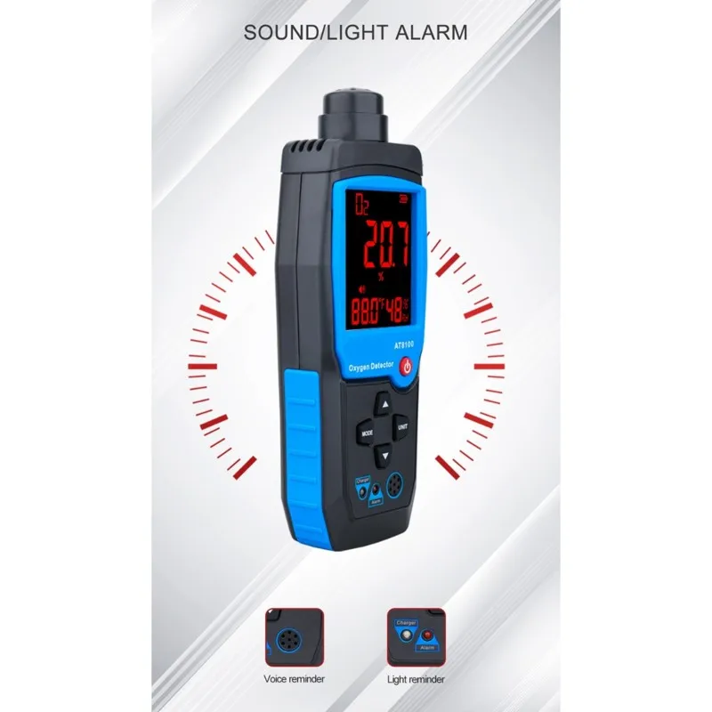 

ABUI-Gas Monitor Digital Gas Detector Oxygen Meter O2 Sound Light Alarm Air Quality Meter With Temperature LCD Display