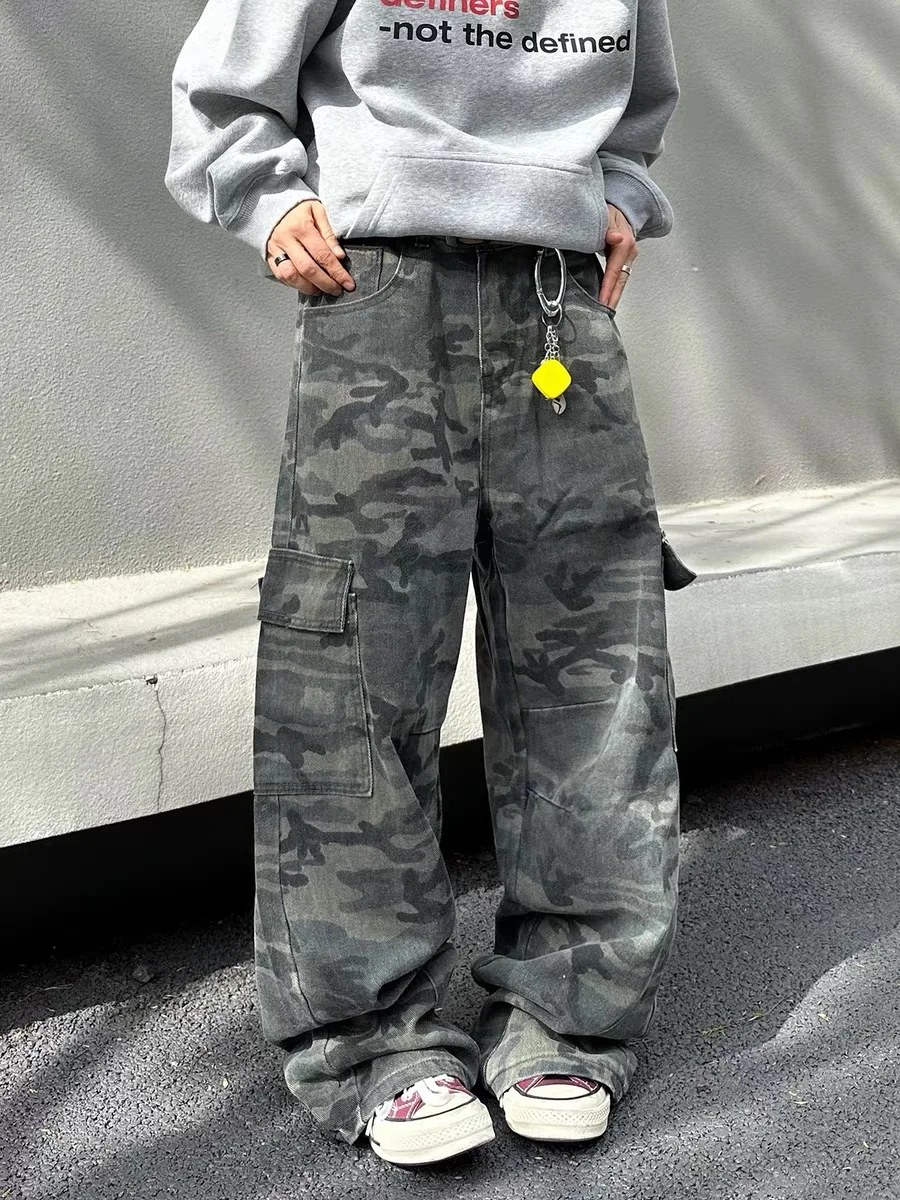 

Американские ретро военные камуфляжные длинные брюки, рабочая одежда, брюки с кетами, свободные повседневные прямые джинсы