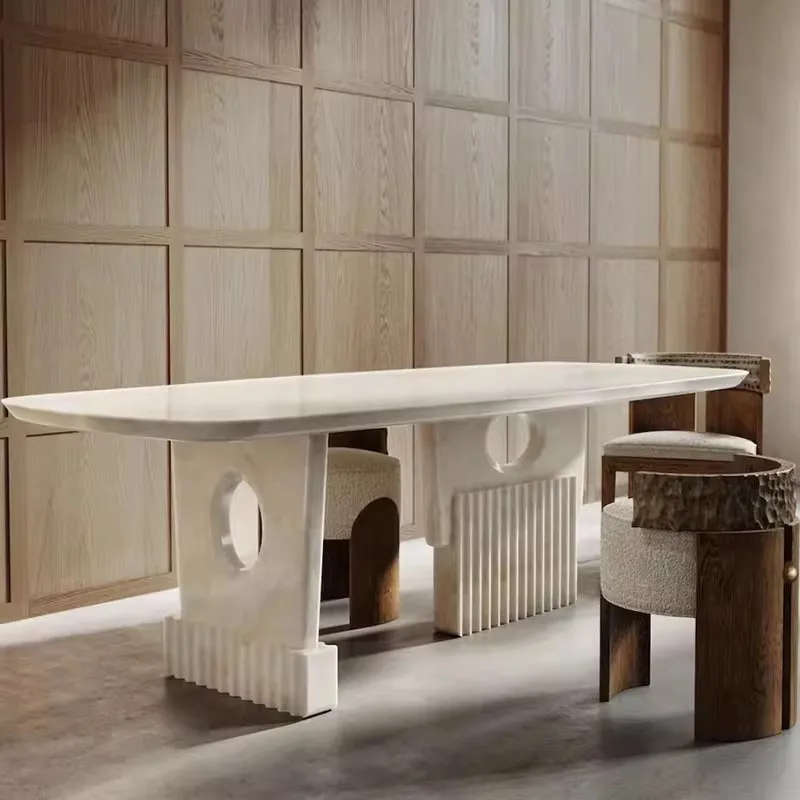 &Light Luxury White European Style Natural Stone High-grade Rectangular Dining Table for Small Apartment Home Furniture