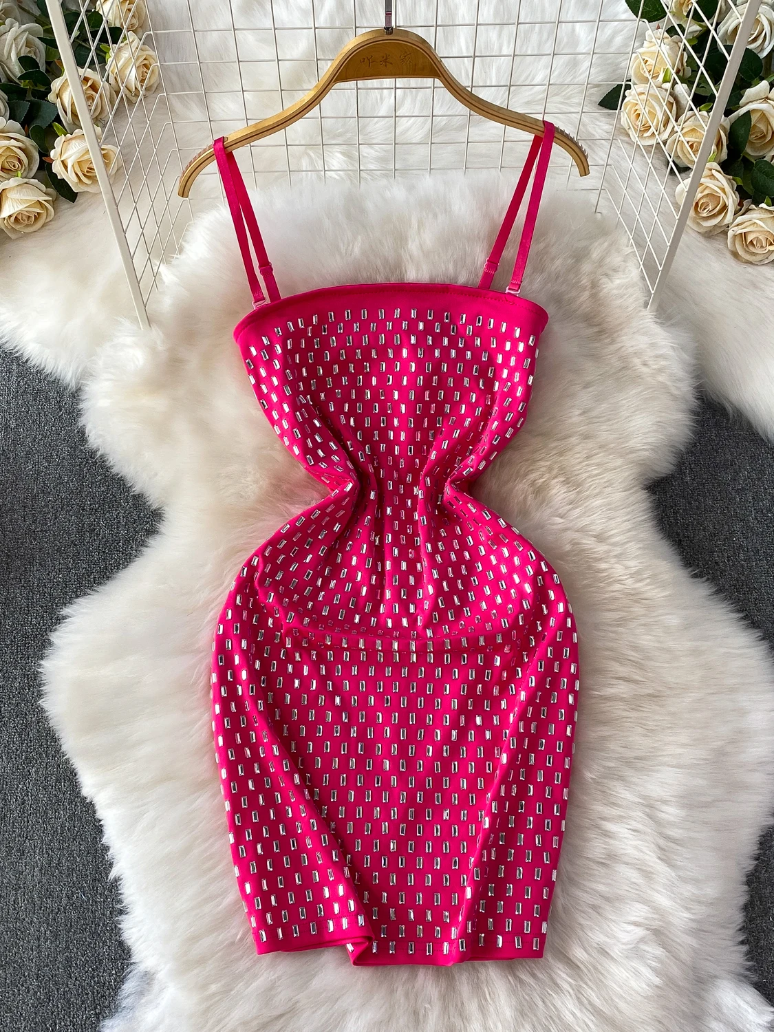 Ins – Mini robe de luxe à bretelles en cristal pour femmes, tenue de soirée, moulante, Sexy, été