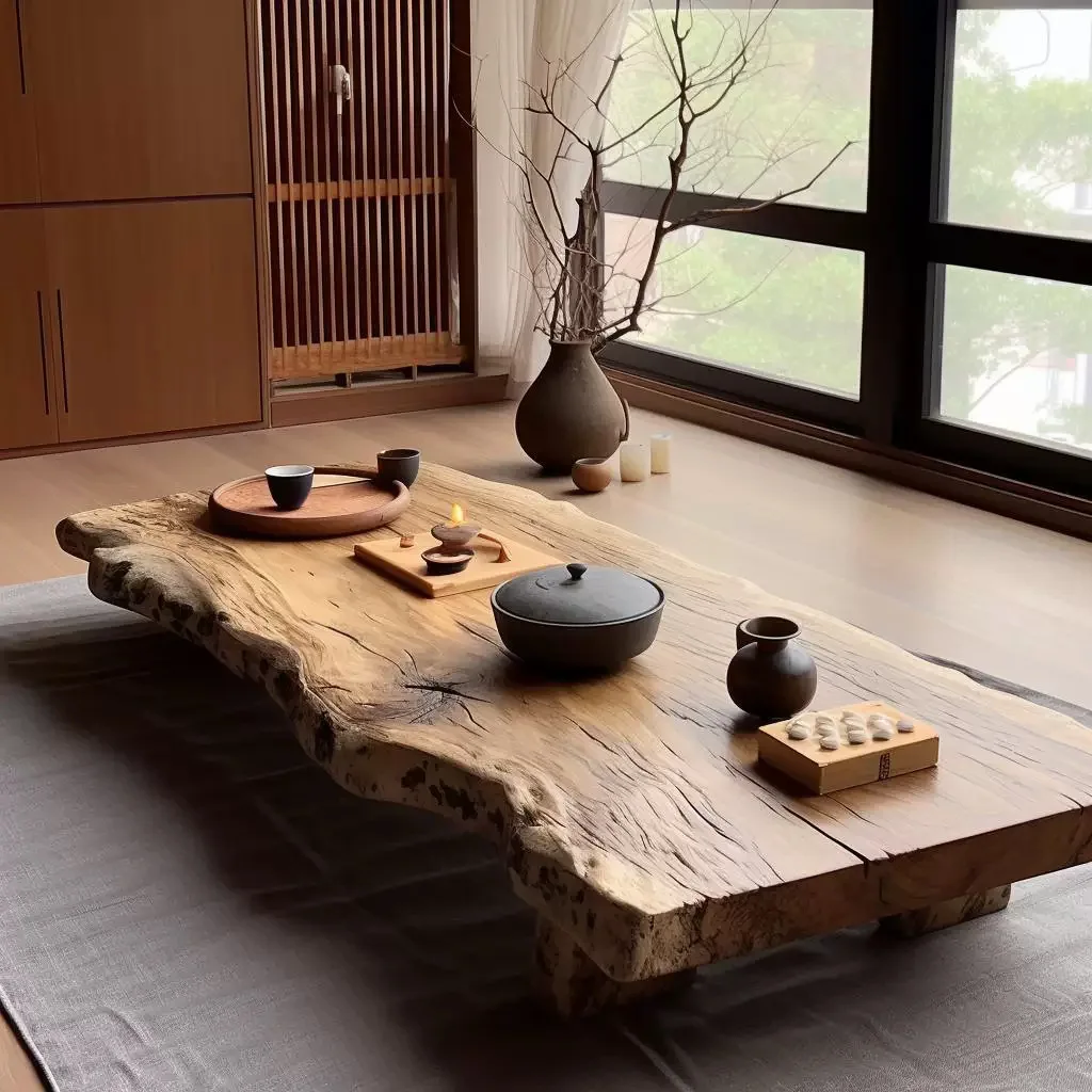 wabi-sabi wind solid wood coffee table, tatami low table, Chinese bay window table, homestay retro style
