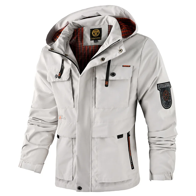 Windbreaker Men Tactical Jacket Waterproof Outdoor Hooded Coat Sports Military European Size M-5XL Field Climbing Thin Outwear