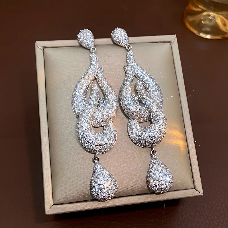 Vintage Long Lab Diamond Dangle Earring Jewelry Party Wedding Drop Earrings for Women Bridal Gift 3