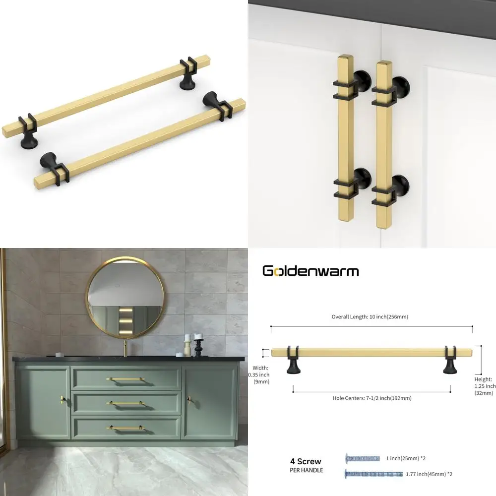

Black and Gold 10-Pack Square Cabinet Pulls, 7-1/2 Inch Hardware for Kitchen, Dresser, and Bathroom Drawers