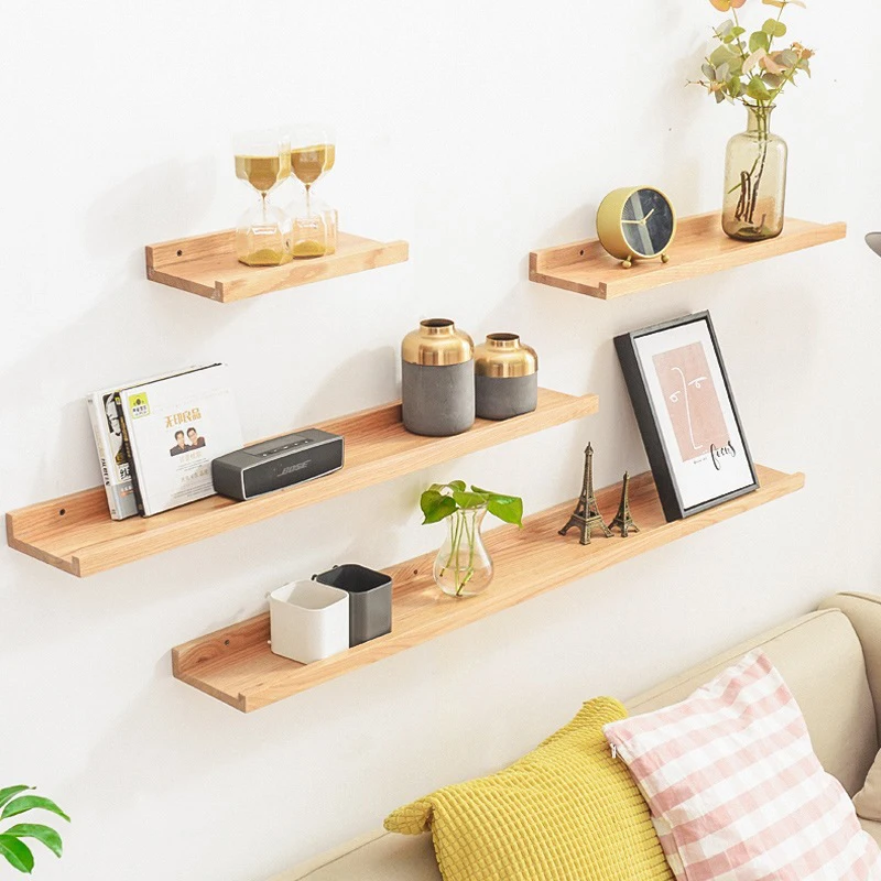 Solid Wood Wall Rack for Living Room Bedroom Straight Line Partition Organizer Background Decorative Storage Shelf 1 Pc 3Pcs