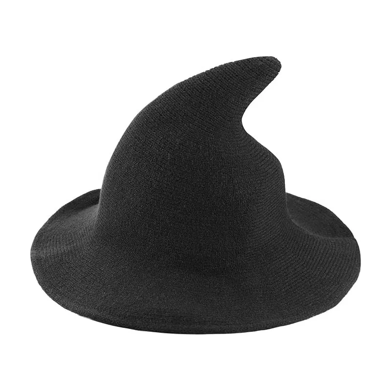 Women Halloween Witch Hat Wool Knitted Cap for Party Masquerade Cosplay Costume Accessory Daily  Foldable Pointed Cap