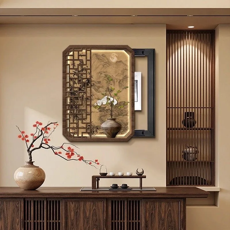 Electric meter box decorative painting, retro sandstone circuit breaker distribution box multimedia cover art.