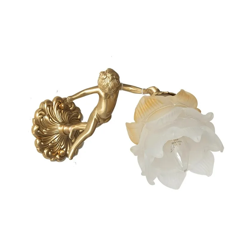 

Retro crystal all-copper angel wall lamp, French antique bedside living room background wall on both sides