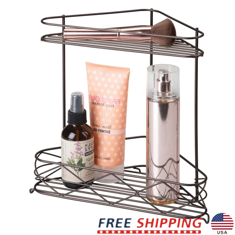 

Стальной угловой органайзер для душа, полка для хранения, устойчивая к ржавчине, двухъярусная конструкция с открытой проволокой, универсальное хранилище для ванной комнаты и кухни 10,75 x