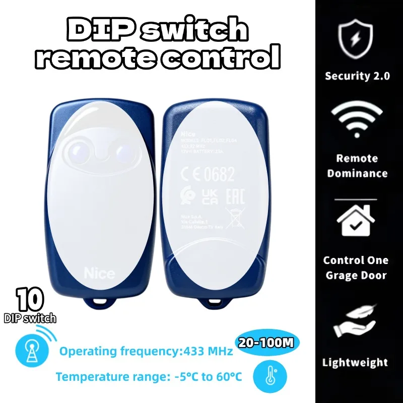 

433.92MHz DIP Switch Fixed Code RF Transmitter Compatible with Nice Flo FLO2R-S FLO4R-S Gate Remote Control
