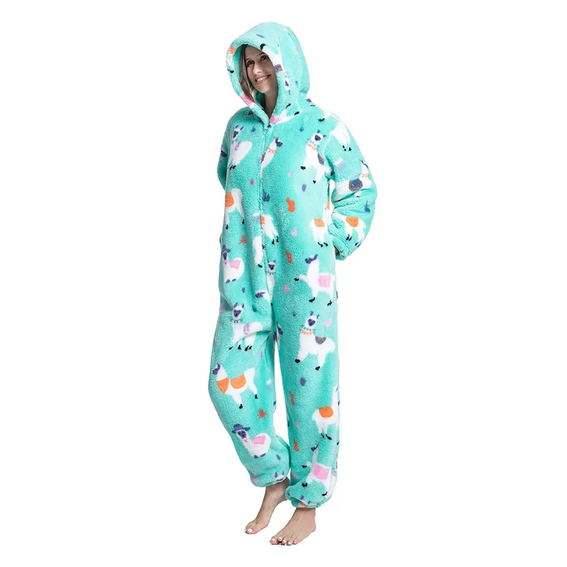 Alpaca Onesies Thick Artifical Flannel Plush Kigurumis Blanket Hoodies For Adults with Animal and Fruit Printing