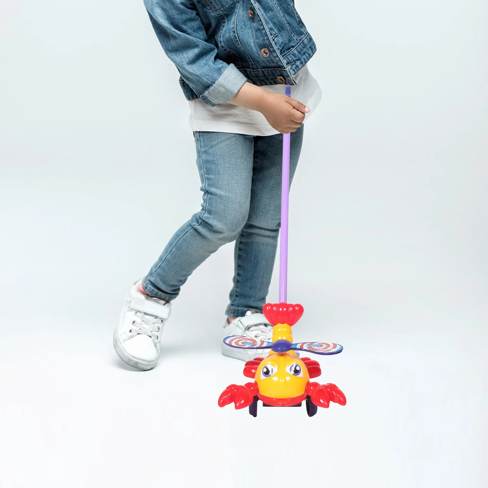 Trotteur Push Pull pour bébé, homard de dessin animé, longue bâton de marche pour les tout-petits, outil d'apprentissage de l'équilibre de développement, utilisation intérieure et extérieure