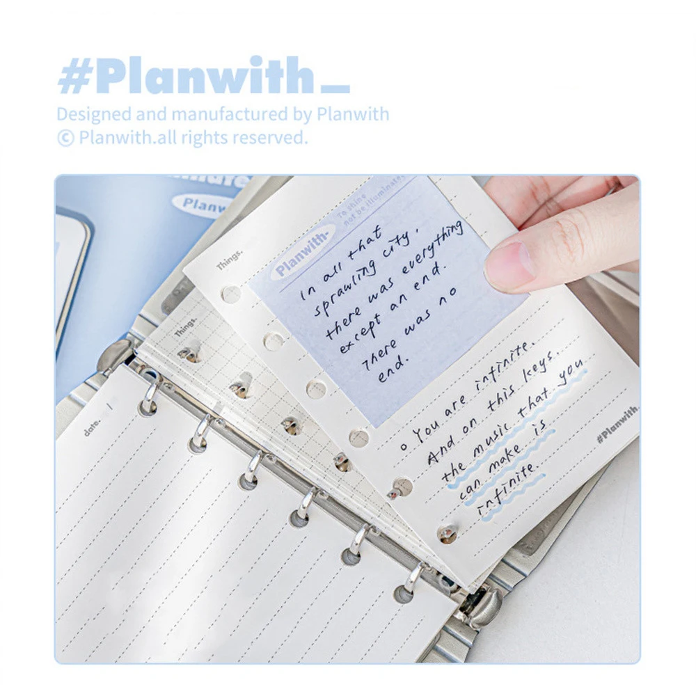 44 Sheet Mini Notebook Ins Simplicity White Blue Journal 6 Ring Loose Leaf Scrapbook Journal Portable Pocket Planner Student