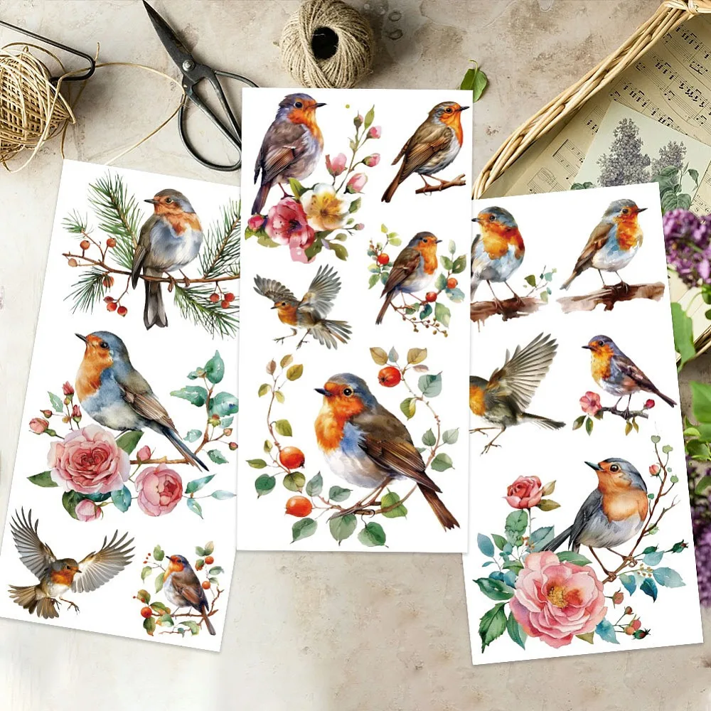 3pcs/Set Bird Rub on Transfers for Furniture and Crafts 6x12 inch Robin Transfer Stickers Animal Rub on Decals for Wood