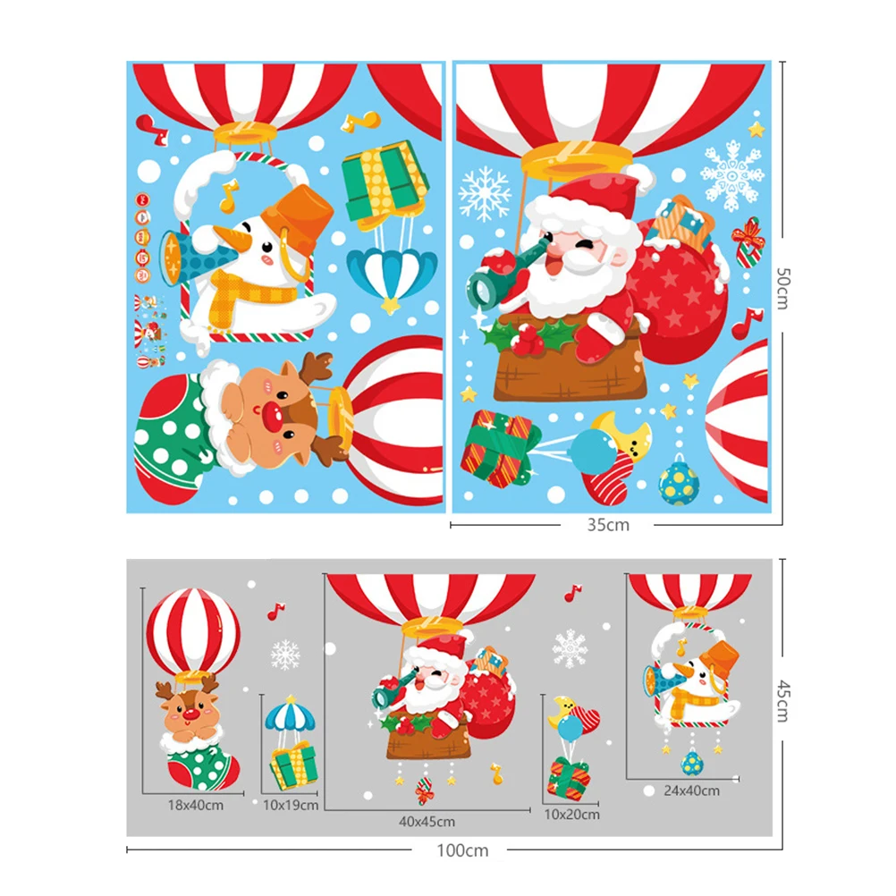 

2Pcs Christmas Hot Air Balloon Window Sticker PVC Removable Cling Waterproof Decorative Xmas Wall Decal Suitable for Glass Door