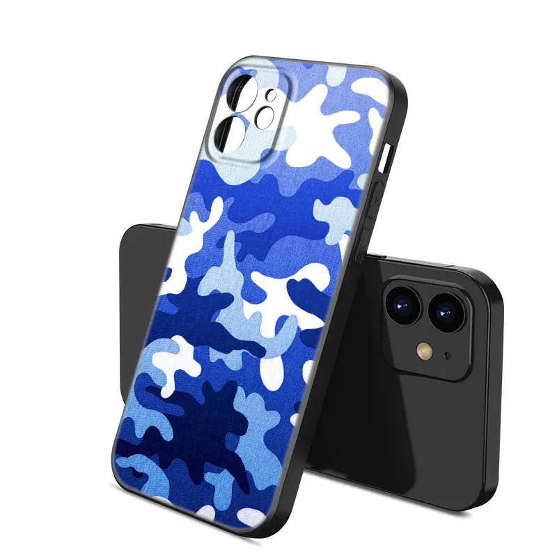 Funda de teléfono de silicona negra militar de camuflaje para Apple iPhone 12 13 Mini 11 14 15 16 Pro Max 7 8 Plus