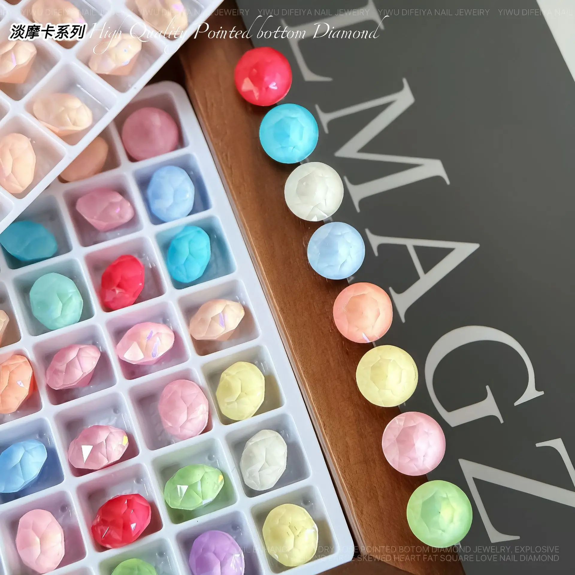 8mm Mocha Nail Diamond Colored Sharp Bottom Round Drill Colored Jelly Mixed Nail Accessories