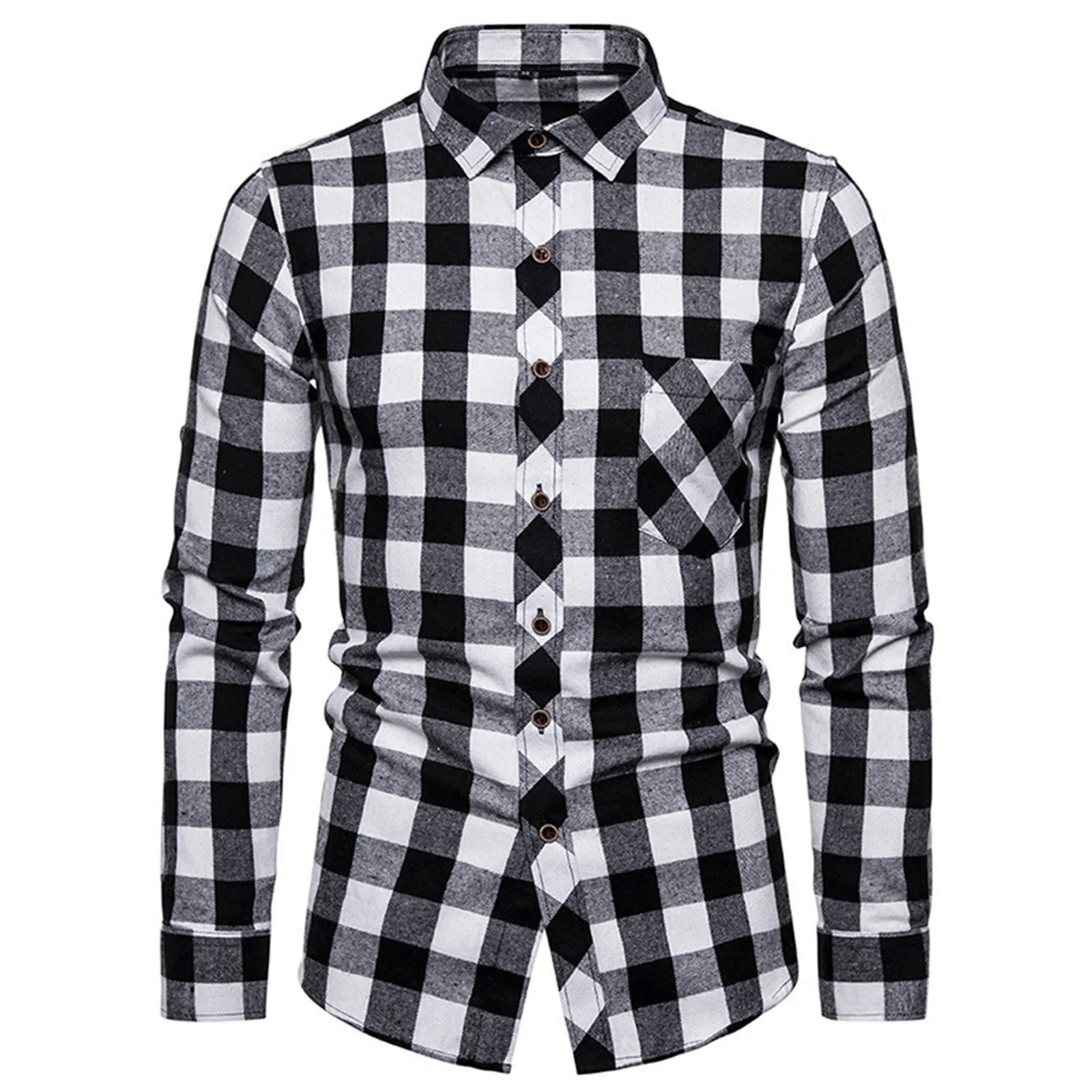 Men\'s Plaid Shirt Autumn And Winter Casual Long Sleeved Lapel Comfortable Flannel With Pockets Patchwork Fashion Loose Tops