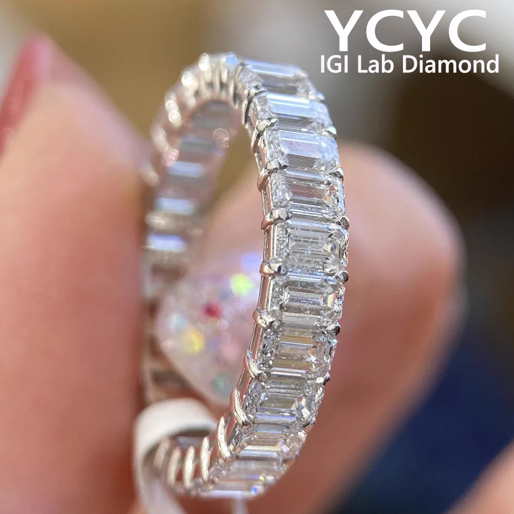 Lab Grown Diamond Ring Solid18K White Gold Emerald Cut Diamond CVD HPHT DEF VS each 0.2ct -0.5ct engagement Ring ﻿eternity band