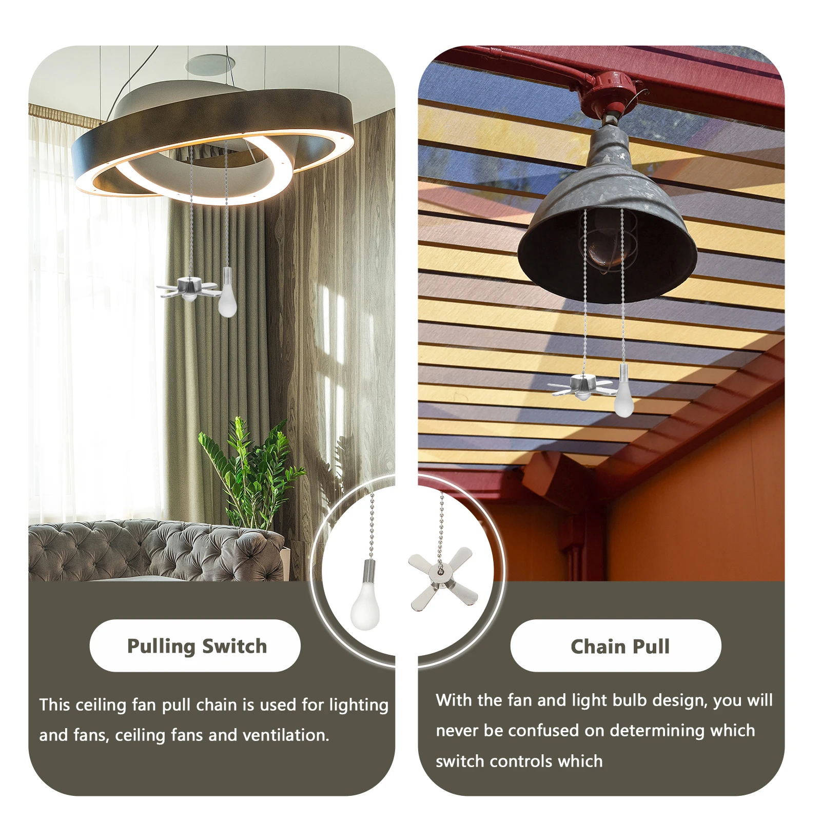 

2pcs Ceiling Fan Pull Chain Copper Zinc Alloy Glass Smooth Durable Vintage Chain Pull Extender Fan Lighting Accessories