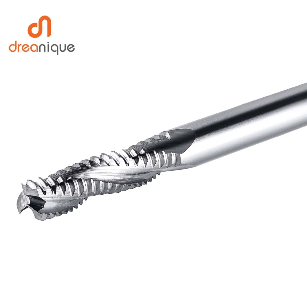 Dreanique 1pc 3 Flutes Solid Carbide Roughing Milling Cutter 4mm-12mm Shank Woodworking Sloting CNC Roughing Spiral Bit End Mill