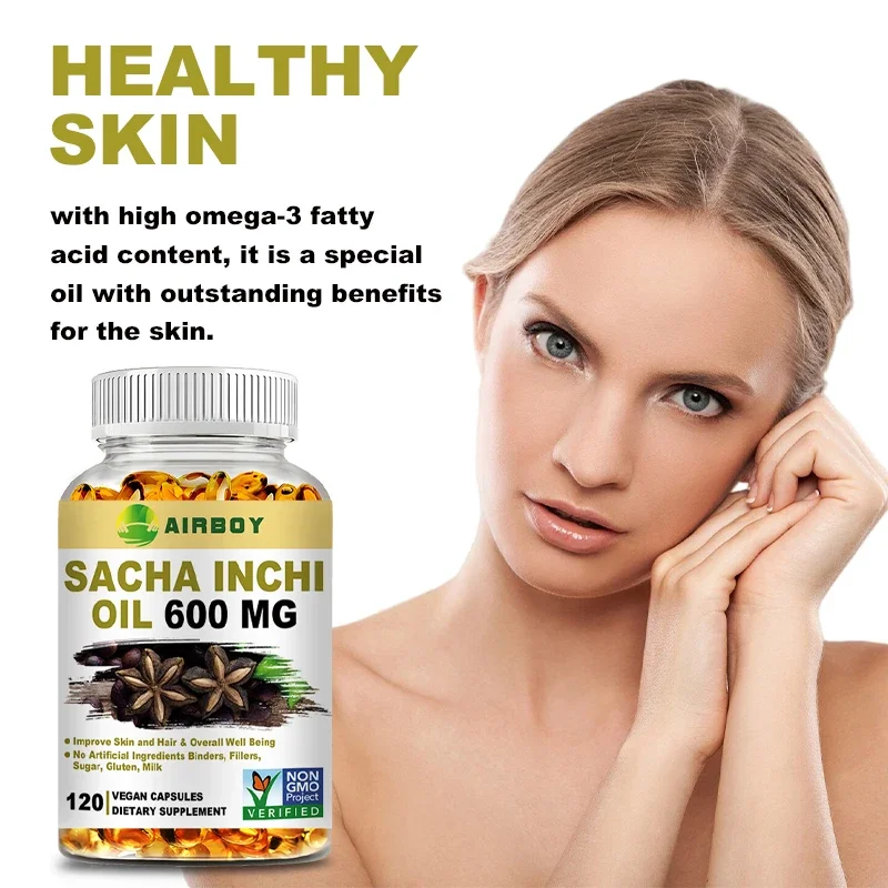 Sacha Inchi Capsules 600mg - Organic Source of Omegas 3, 6 and 9 - Helps Gut, Skin, Hair, Heart Health