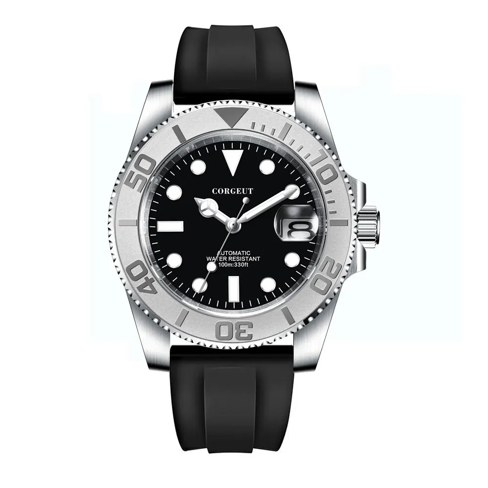 Custom Fashion Japan 24 Jewels NH35 40mm Watch Case Automatic Men\'s Watch Miyota YM Brushed Ceremic Bezel Rubber Band