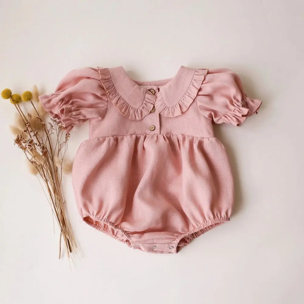 Summer Intant Baby Girl Jumpsuit Linen Cotton Baby Girl One-piece Playsuit